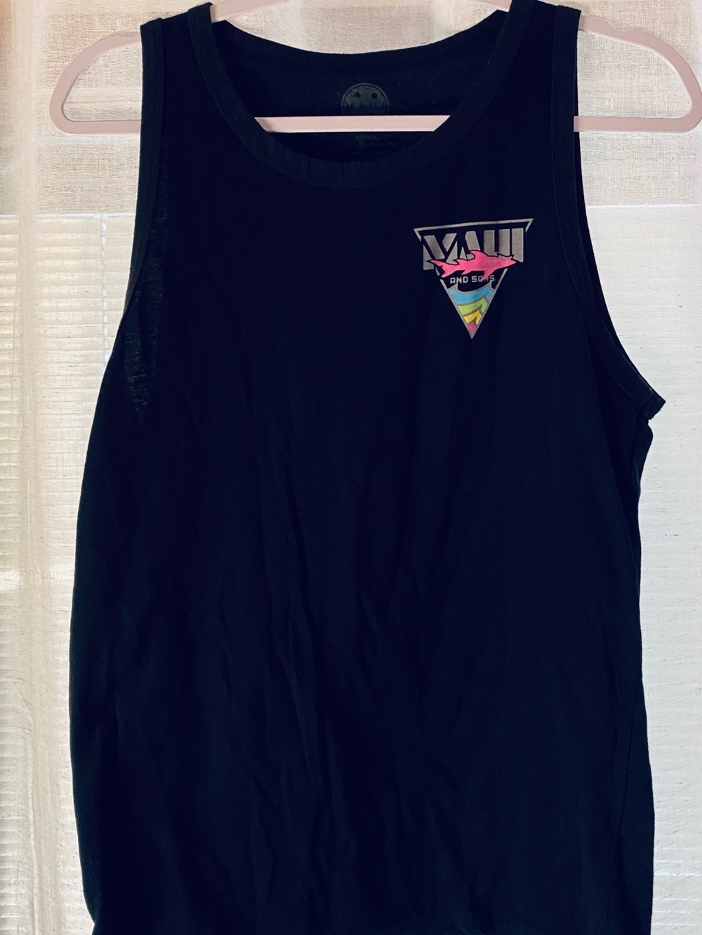 Maui and Sons Black Tank with Rainbow Triangle Logo